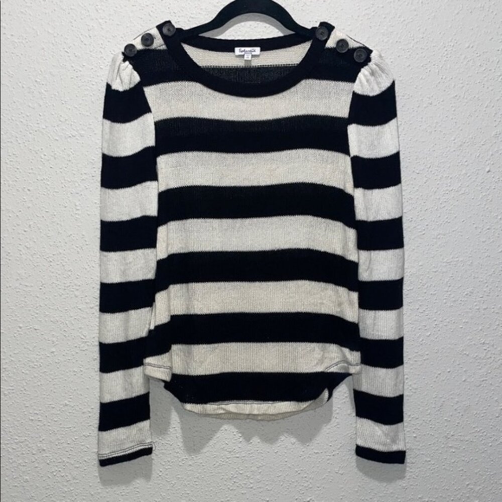 Splendid Black and Cream Striped Sweater Top